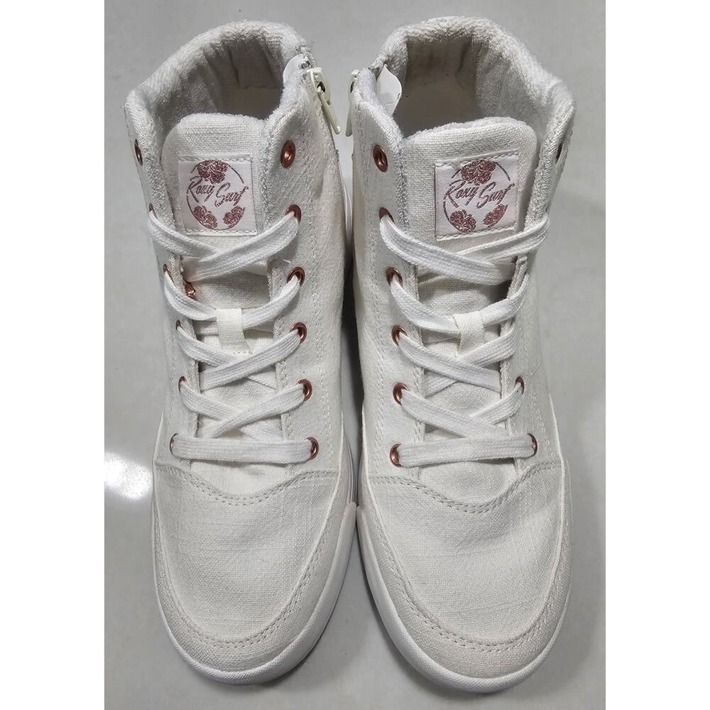 Roxy Women’s Camy U White High Top Sneakers Canvas Shoes Size 9 Casual Zip Lace
